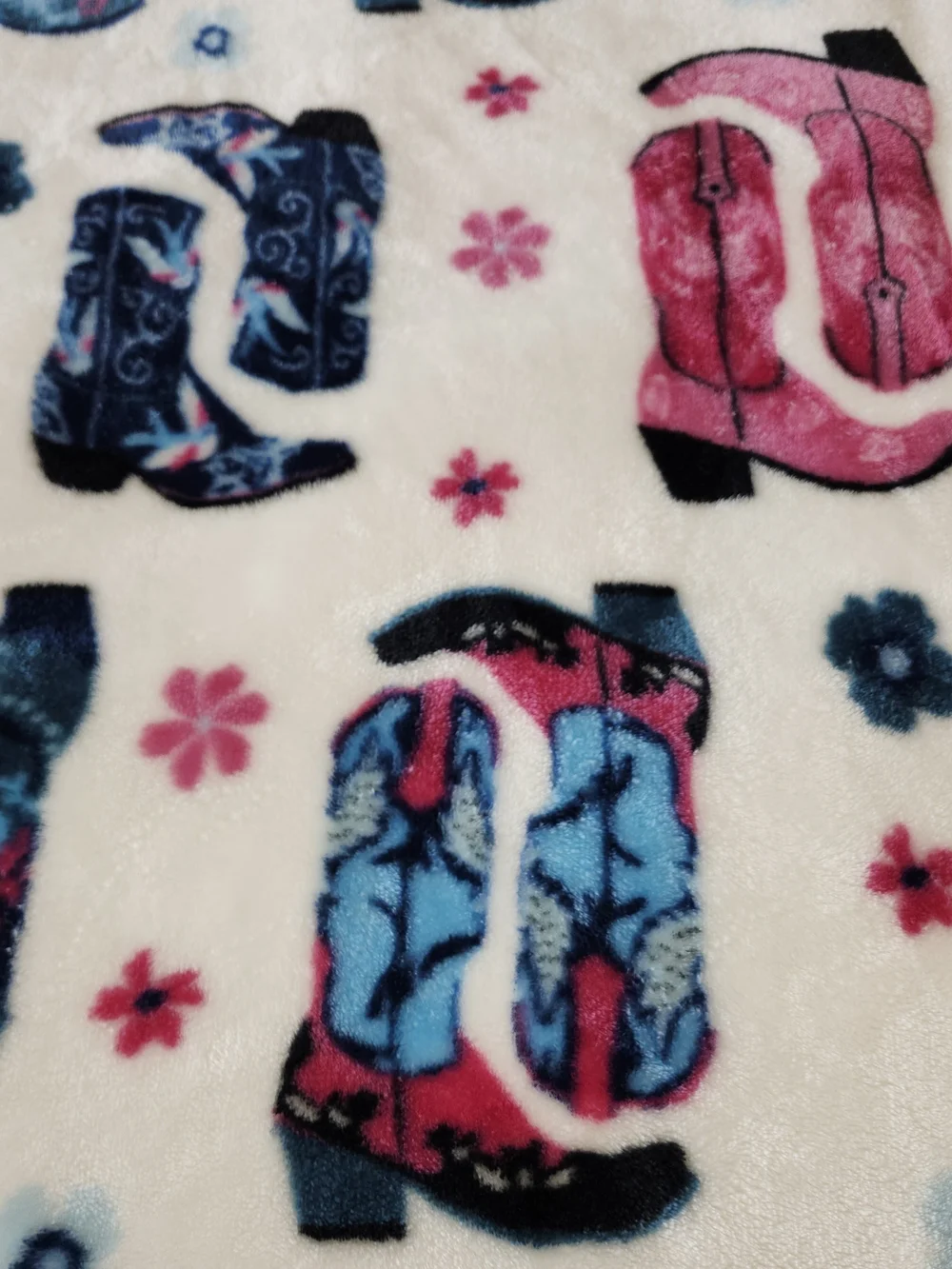 Western Cowgirl Cowboy Boots Plush Blanket Pink Teal Blue Floral Coquette Soft